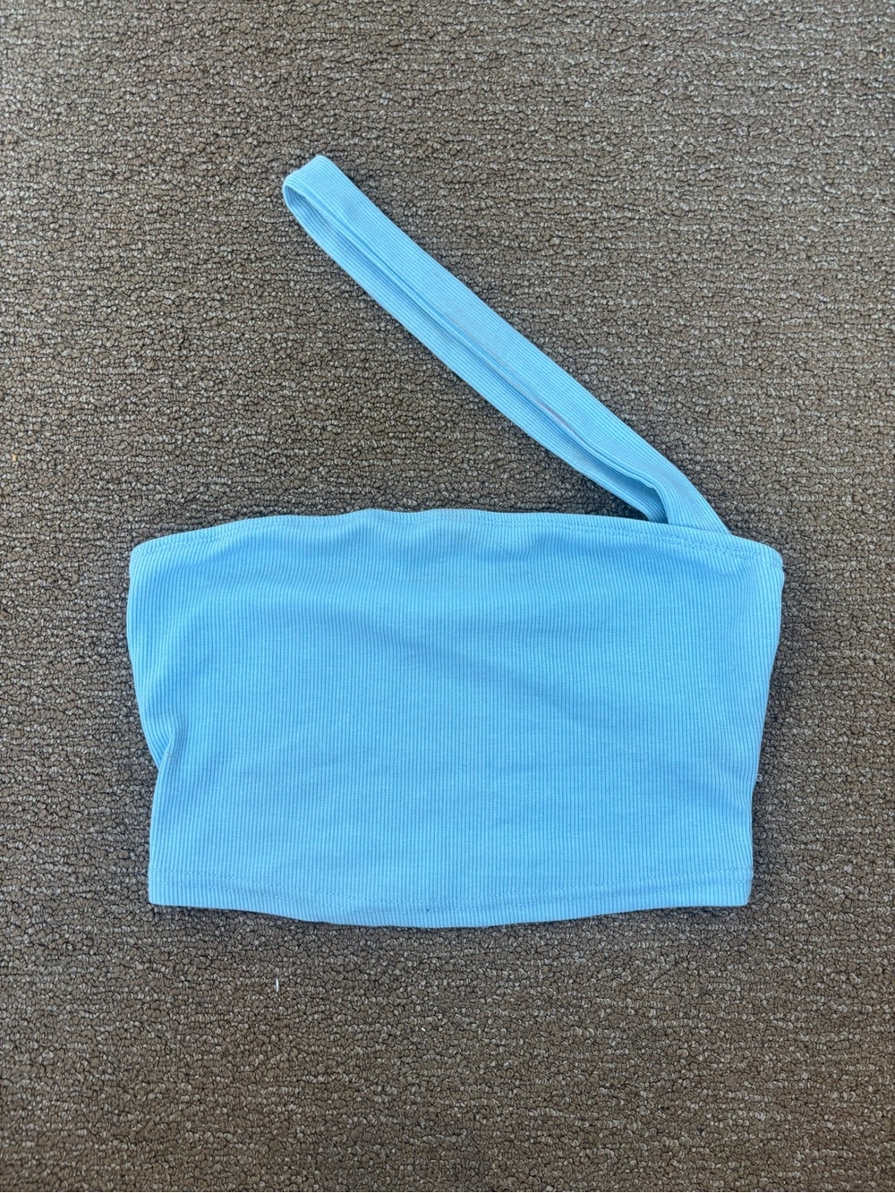 SHEIN One-Shoulder Ribbed Crop Top in Pale Blue